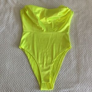 Neon Green-Yellow Leotard Body Suit with Ruffled Top